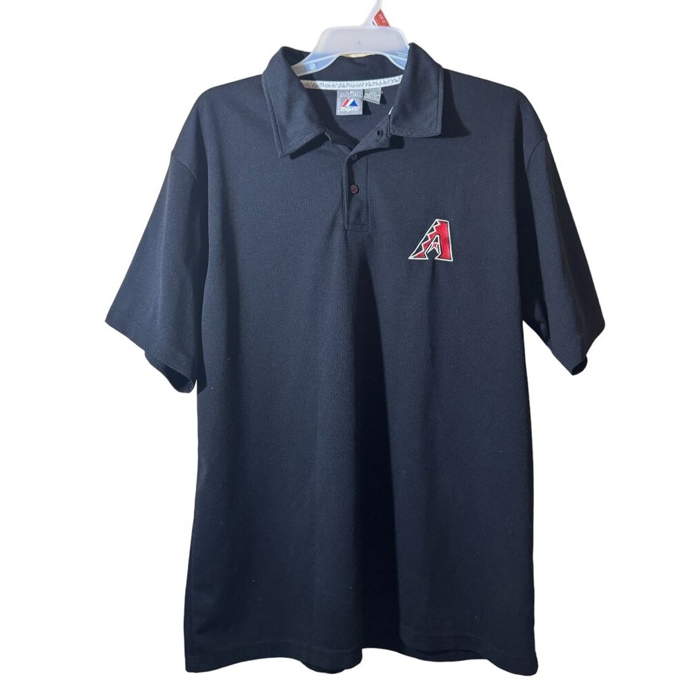 Majestic Black Short Sleeve Polo Diamondbacks Logo Sedona Red Size XLT